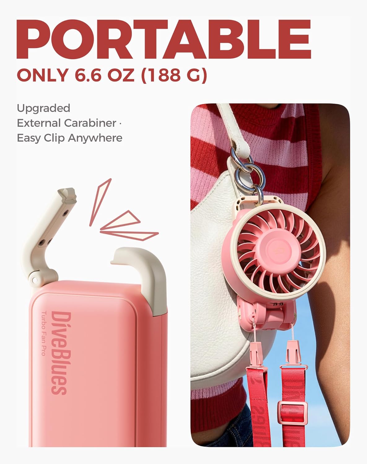 Diveblues Portable Turbo Fan, Handheld Fan 3-in-1 Neck Desk Foldable Design with Stepless Speed Control, Digital Display, USB-C Rechargeable, Up to 12H Cooling for Travel & Outdoor