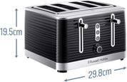 Inspire 4 Slice Toaster 1800W Black High Gloss, Extra Wide Slots, 6 Browning Levels, Lift & Look, Reheat, Frozen & Cancel Functions