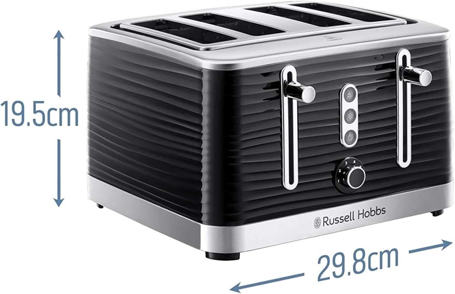 Inspire 4 Slice Toaster 1800W Black High Gloss, Extra Wide Slots, 6 Browning Levels, Lift & Look, Reheat, Frozen & Cancel Functions