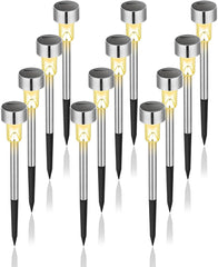 GIGALUMI Solar Outdoor Garden Lights – 12-Pack LED Stainless Steel Pathway and Landscape Lights