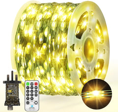 9.9ft 60 LED Fairy Lights Battery Operated String Lights Green Copper Wire Christmas Lights with Remote Timer 8 Modes for Tree Greenery Bedroom Garland Wreath Garden Wedding Decoration-Warm White