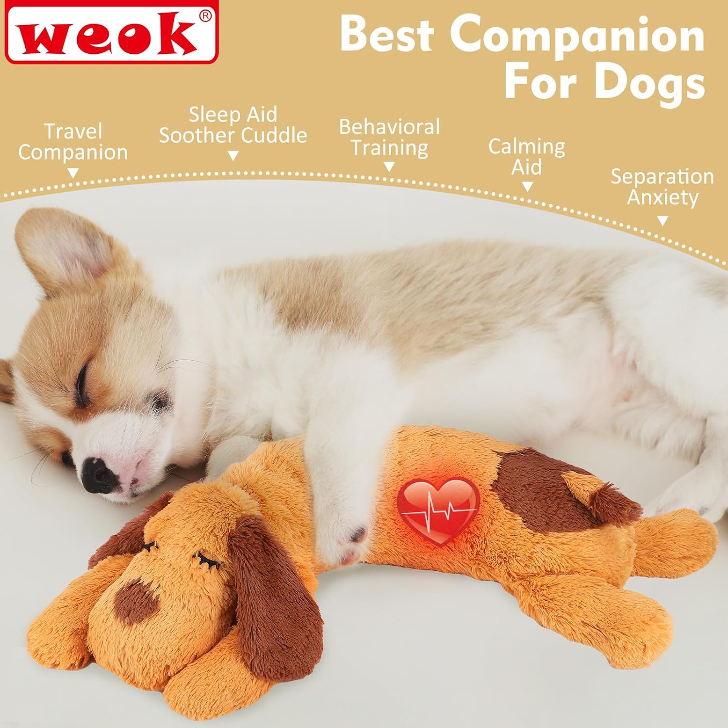 Heartbeat Puppy Toy – Calming Plush Pillow for Dogs & Pets, Anxiety Relief Aid