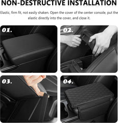 Upgraded Car Armrest Cover – Black Microfiber Leather Console Cushion with Storage