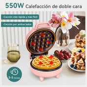Snailar Mini Waffle Maker – 550W Compact Waffle Iron, Nonstick Coating, Ready Indicator Light, Cool Touch Handle, Easy Clean, Pink