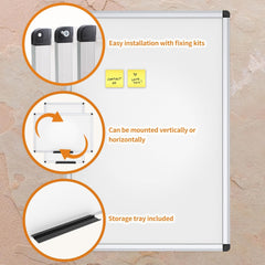 Magnetic Whiteboard with Silver Aluminium Frame, 90x60cm Dry Erase Board