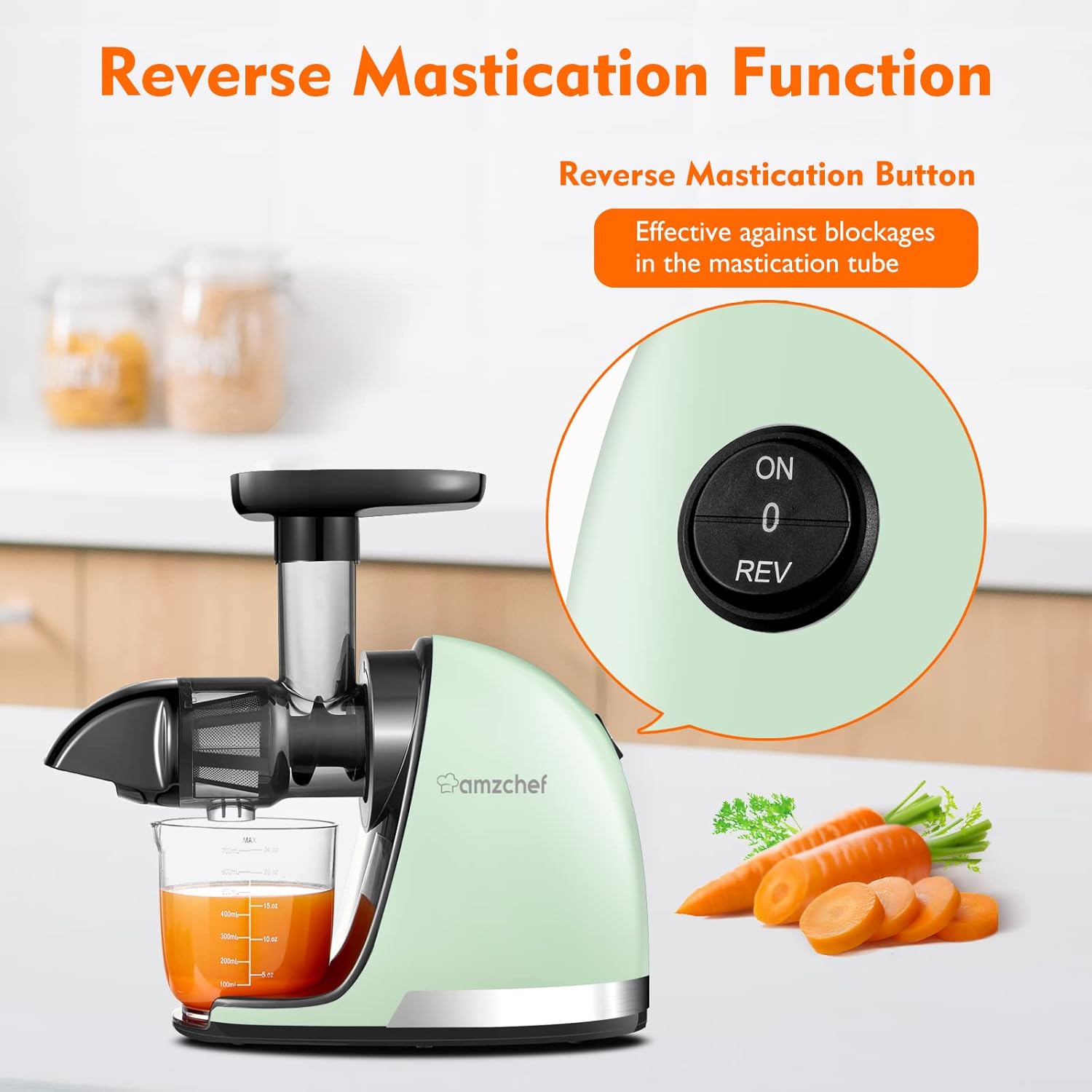 Cold Press Slow Juicer Machine – Masticating Juicer for Whole Fruits & Vegetables – BPA Free Extractor with 2 Cups & Brush – Black