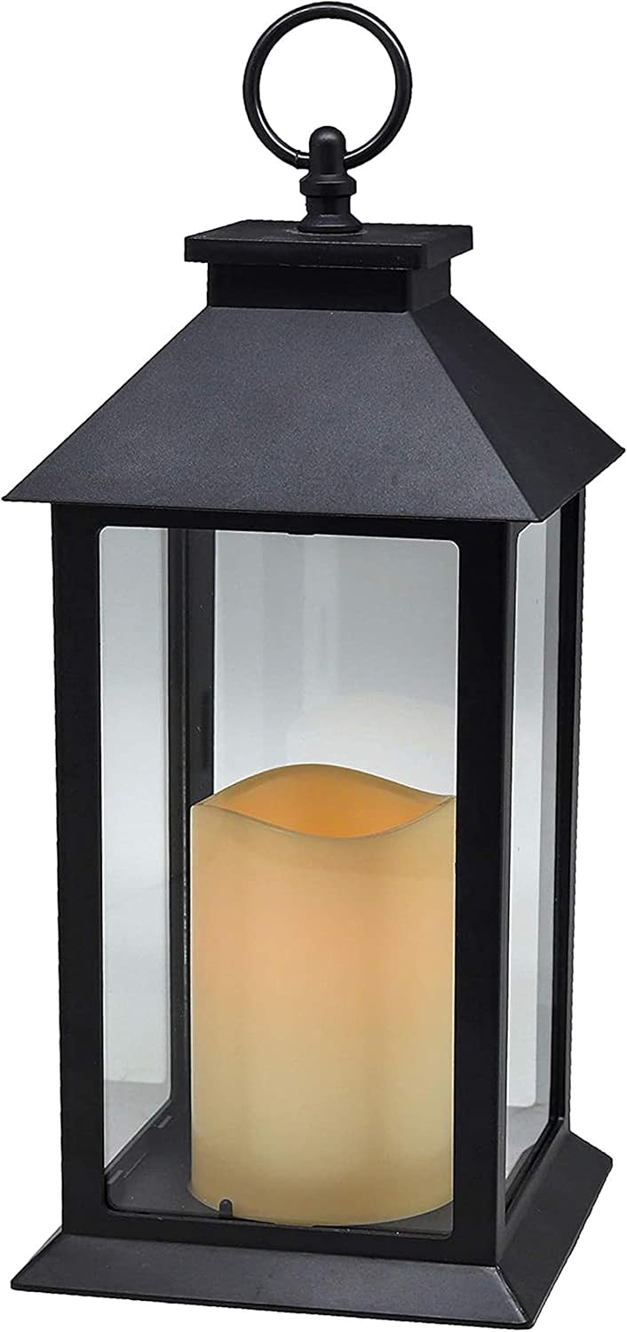 13" Decorative Candle Lantern with LED Flameless Candle and Timer, Plastic LED Candle , Indoor & Outdoor Hanging Lights(White)