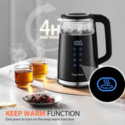 Swoden 1.7L Electric Kettle with Temperature Control, Digital Display, Double-Walled Glass, 2200W, Keep Warm – Black