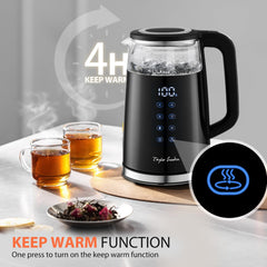 Swoden 1.7L Electric Kettle with Temperature Control, Digital Display, Double-Walled Glass, 2200W, Keep Warm – Black