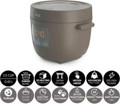 Yum Asia Tsuki Mini Rice Cooker – Pebble Grey – 0.45L Shinsei Ceramic Bowl