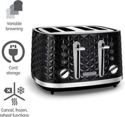 Richards Vector 4 Slice Toaster, High Gloss Geometric Design, Defrost and Reheat, Variable Width Slots, Removeable Crumb Tray, Black, 248131