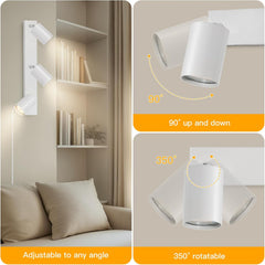 White wall-mounted light fixture with adjustable features in a home setting.