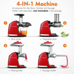 AMZCHEF Juicer Machines - Cold Press Slow Juicer - Masticating Juicer for Whole Fruits and Vegetables - Delicate Chew No Need to Filter - BPA Free Juice Extractor with 2 Cups and Brush - Black