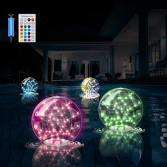 2 Pack Solar Floating Pond Lights, 14.5 Inch RGBW Color Changing Ball, IP68 Waterproof, Inflatable & Hangable for Pond, Pool, Party