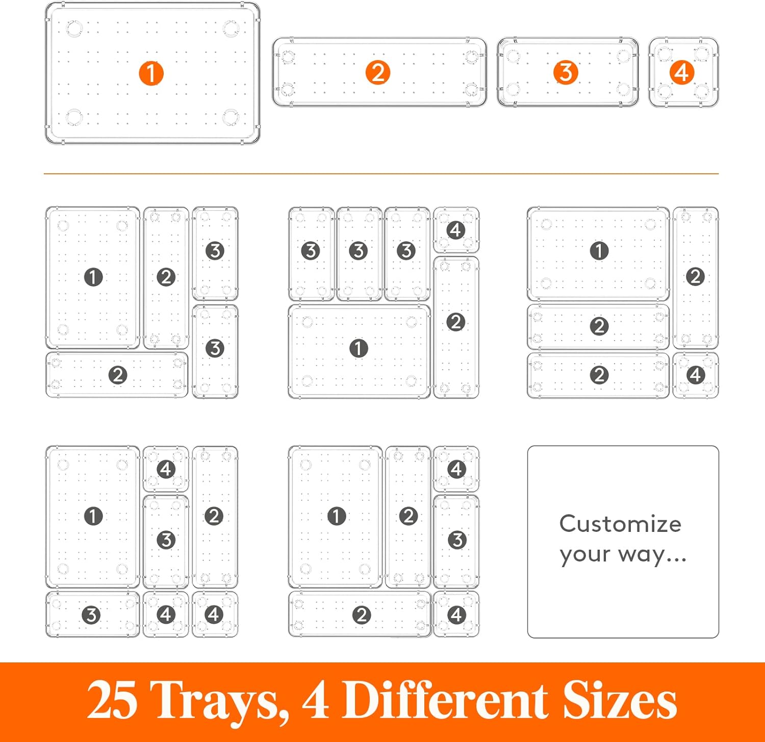 25pcs Drawer Organizer Set – Clear Plastic Storage Trays for Home & Office