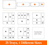 25pcs Drawer Organizer Set – Clear Plastic Storage Trays for Home & Office