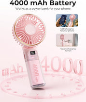 Handheld Portable Fan With 4000mAh, LED Display, 180° Adjustable Rechargeable, 6 Speed Power Bank for Home Office Bedroom Outdoor