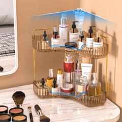 2-Tier Corner Bathroom & Vanity Organizer, Gold Makeup, Perfume & Counter Tray