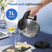Small Electric Glass Kettle with Tea Infuser, 2200W 1L Keep Warm Cordless Water Boiler – Black – Abel 30A59