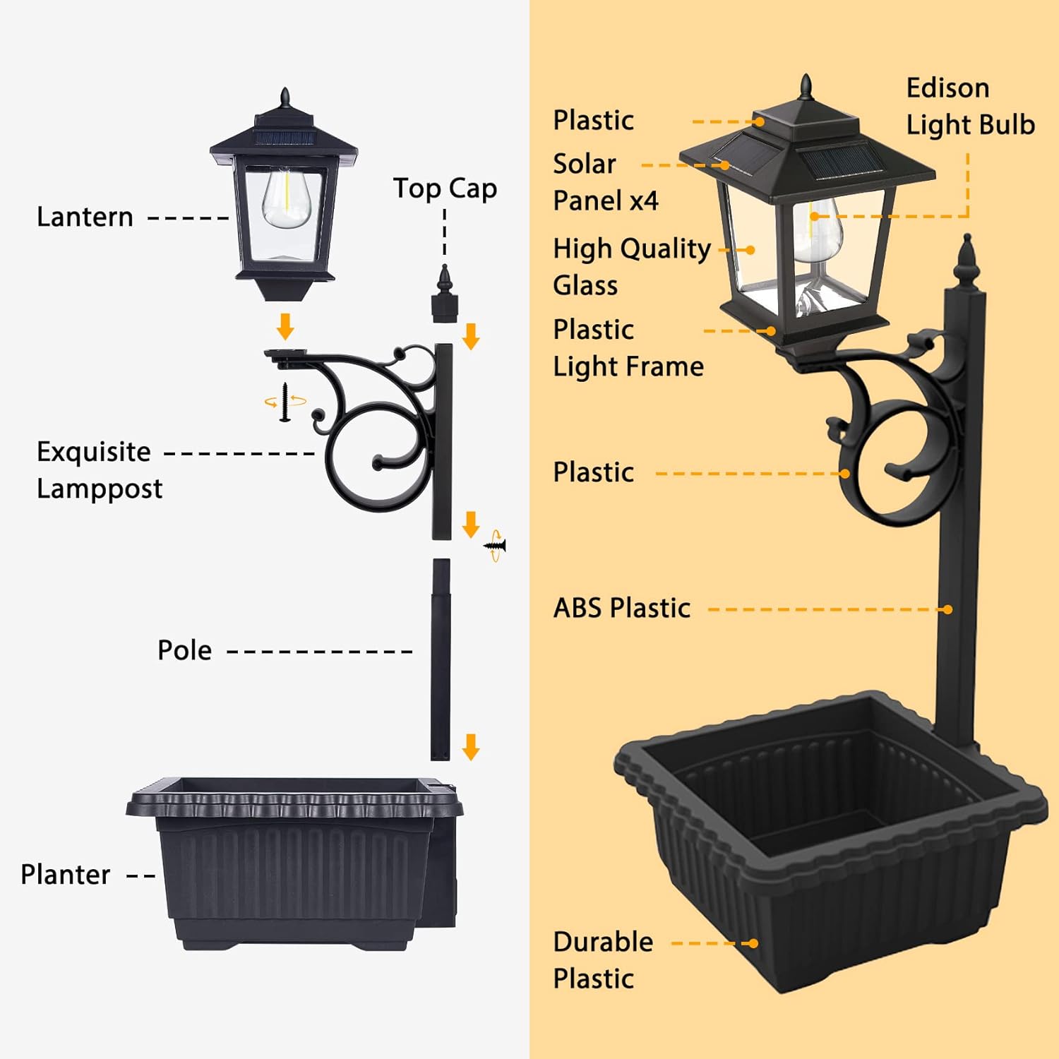 2-in-1 Outdoor Flower Pots and Solar Lamp Post – Wall Mount or Freestanding, Waterproof Decorative Light"