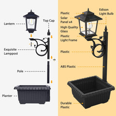 2-in-1 Outdoor Flower Pots and Solar Lamp Post – Wall Mount or Freestanding, Waterproof Decorative Light