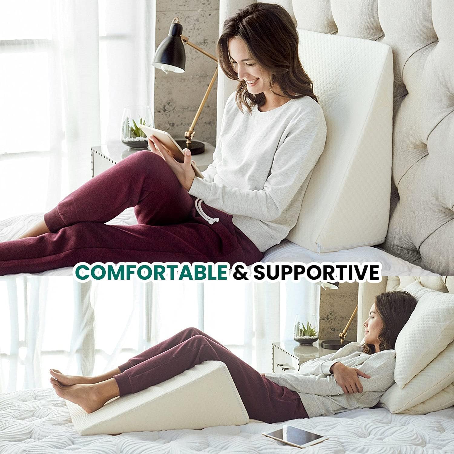 Extra Large Foam Wedge Cushion – Bed & Leg Rest Pillow with Washable Cover, 20"x18"x11"