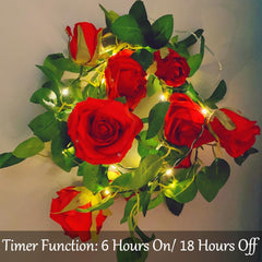 Rose Vine String Lights with Timer, 6.56ft Artificial Flower Garland LED Lights for Indoor Wedding, Party and Home Decoration