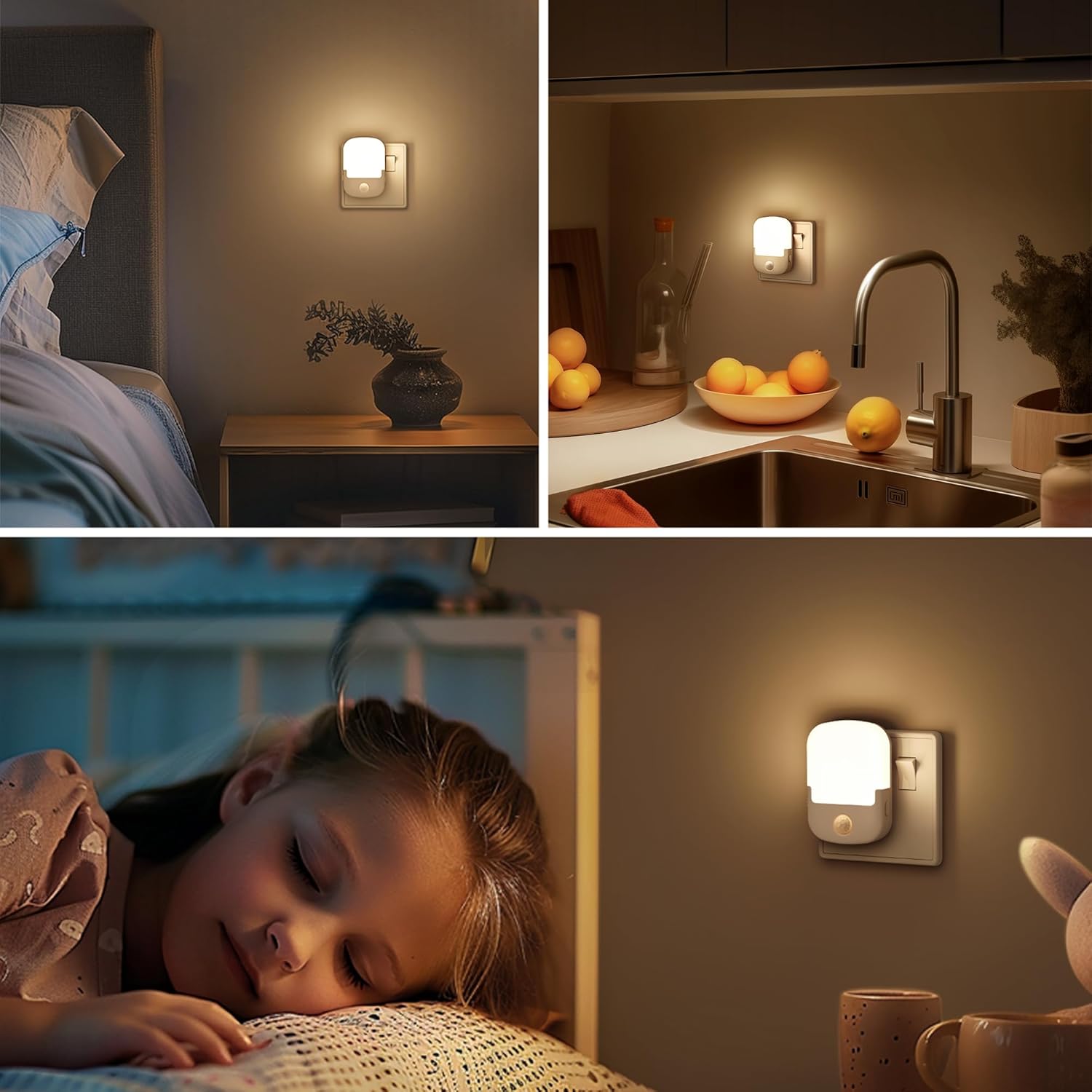 Plug-in LED Night Light with Dusk-to-Dawn & Motion Sensor, Adjustable Brightness, 3000K Warm White, 1W, 1 Pack