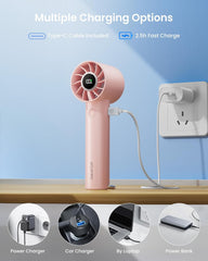 Mini Turbo Handheld Fan with LED Torch Pink