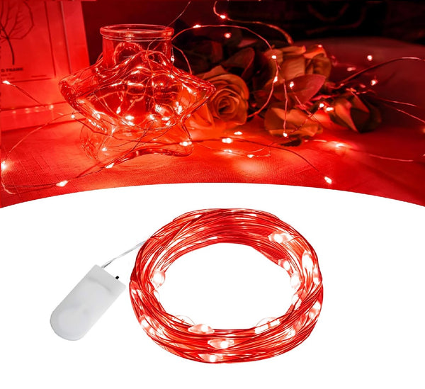 2M 20LED Mini Red Fairy Lights, Battery-Powered Copper Wire String Lights for Valentine's Day, Parties, Weddings, and Bedroom Décor (1 Pack)