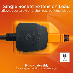 15M Heavy Duty Outdoor Extension Lead, Single Socket with Cable Tidy – 13A Orange