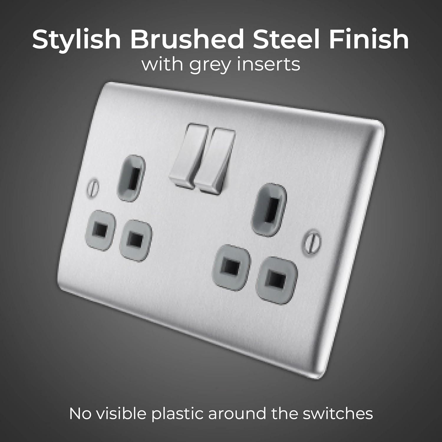 Double Switched Brushed Steel Power Socket 13A