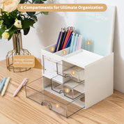White Desk Organizer with 3 Drawers – Large Stationery & Makeup Storage Box