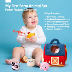 Hahaland Baby Toys 6-12 Months – Farm Animals with Barn, Rattle & Sensory Play