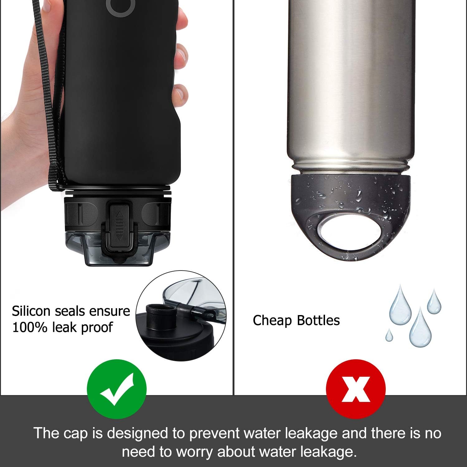 1L Sports Water Bottle – BPA-Free Tritan Leakproof Bottle with Filter & Flip Top, Black