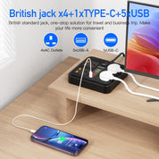 Extension Lead with 4 AC Outlets, 5 USB & 1 Type-C, 3M Surge Protected Power Strip