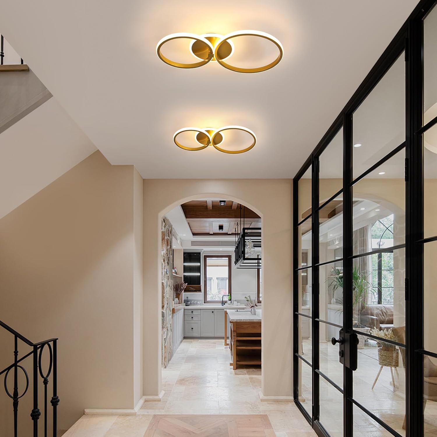 Modern LED Ceiling Lamp, 42W 4700LM Gold Round Chandelier Ceiling Light for Living Room, Bedroom, Dining Room, Office (3000K Warm White)