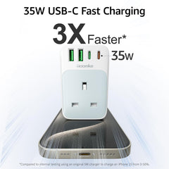 Multi Plug Socket Adapter with 35W PD USB-C Fast Charge, 2 USB-A & 2 USB-C Ports