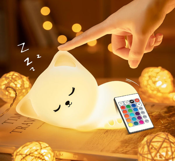 Baby Night Light Kids Lamp, Remote, 16 RGB Colors Cat Night Light, USB Rechargeable Night Light for Newborns, Girls Night Light Kids Bedroom Accessories