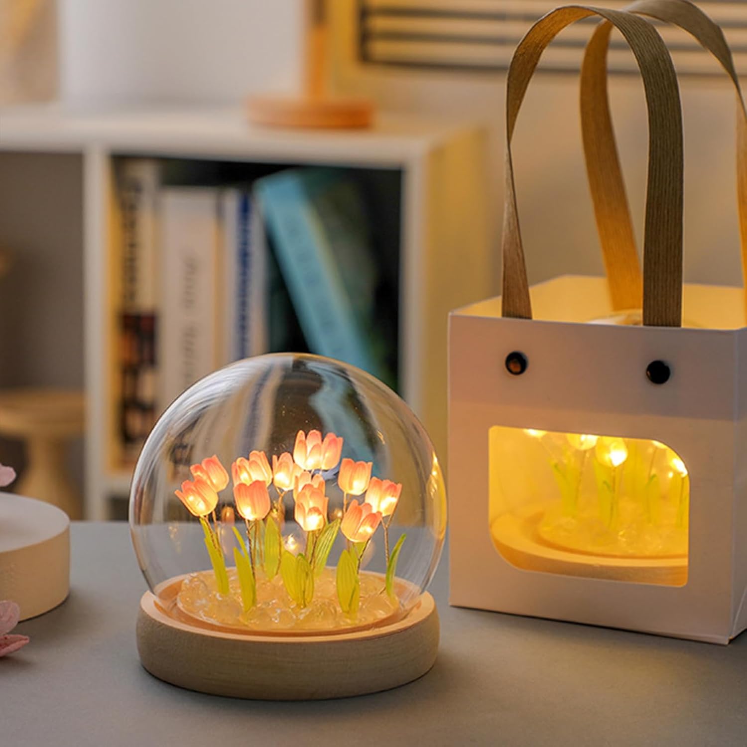 Colorful 20 Tulips Flower Night Lamp with Fairy Lights – Cute Battery Powered Bedroom Decor Gift