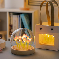 Colorful 20 Tulips Flower Night Lamp with Fairy Lights – Cute Battery Powered Bedroom Decor Gift