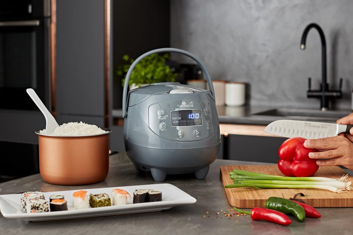 Yum Asia Panda Mini Rice Cooker – 0.63L Ninja Ceramic Bowl, Fuzzy Logic, 8 Cooking Functions, LED Display, 220-240V