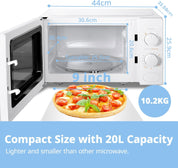 20L White Microwave Oven with 5 Power Levels, Quick Defrost & Timer