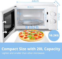 20L White Microwave Oven with 5 Power Levels, Quick Defrost & Timer