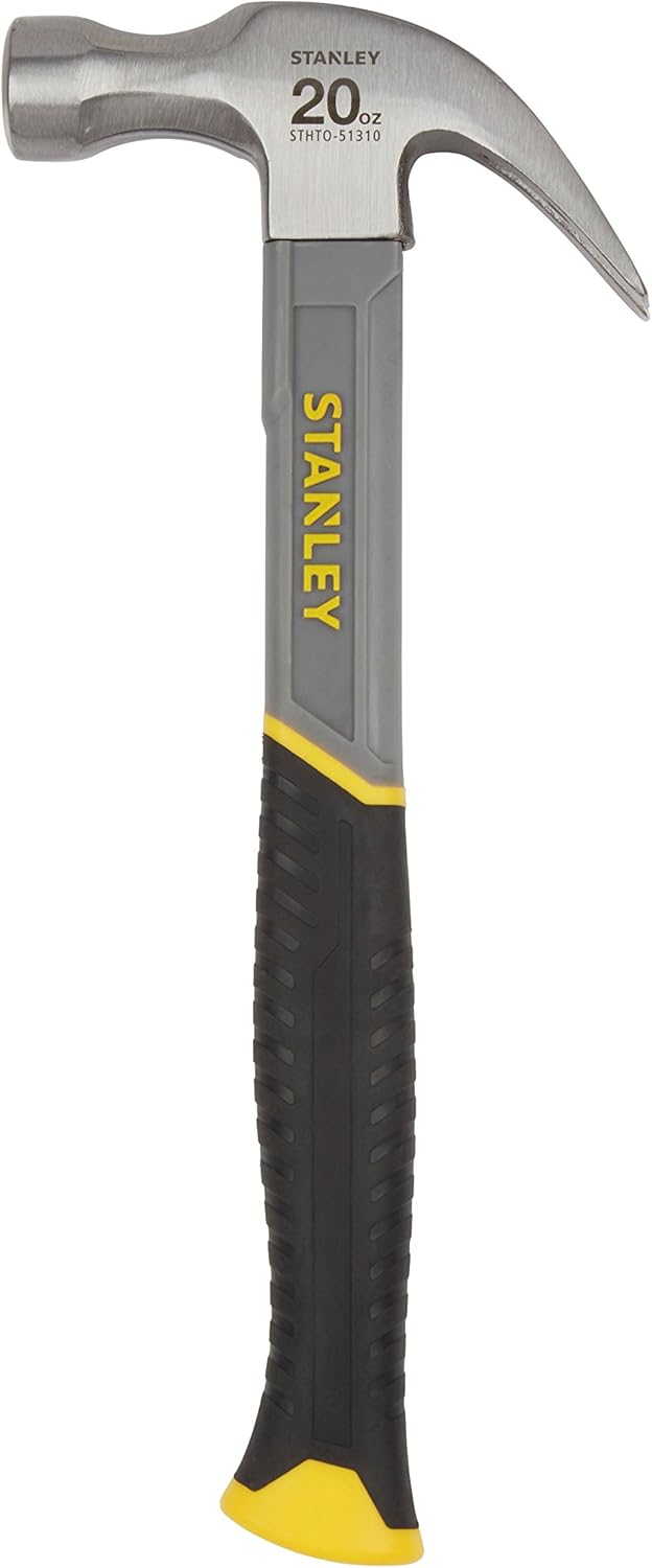 STANLEY 20oz. Curved Claw Fibreglass Hammer, High-Carbon Steel, Vibration Dampening, Ergonomic Anti-Slip Grip, 570g, STHT0-51310