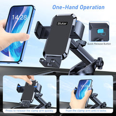 Blukar Black Car Phone Holder 360° Adjustable Mount with Strong Suction & One-Touch Release