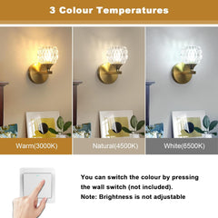 Modern Glass Wall Light, Indoor Wall Lamp with G9 Bulb 3000K/4500K/6500K, Gold Wall Sconce Lighting for Bedroom, Living Room, Corridor, and Staircase