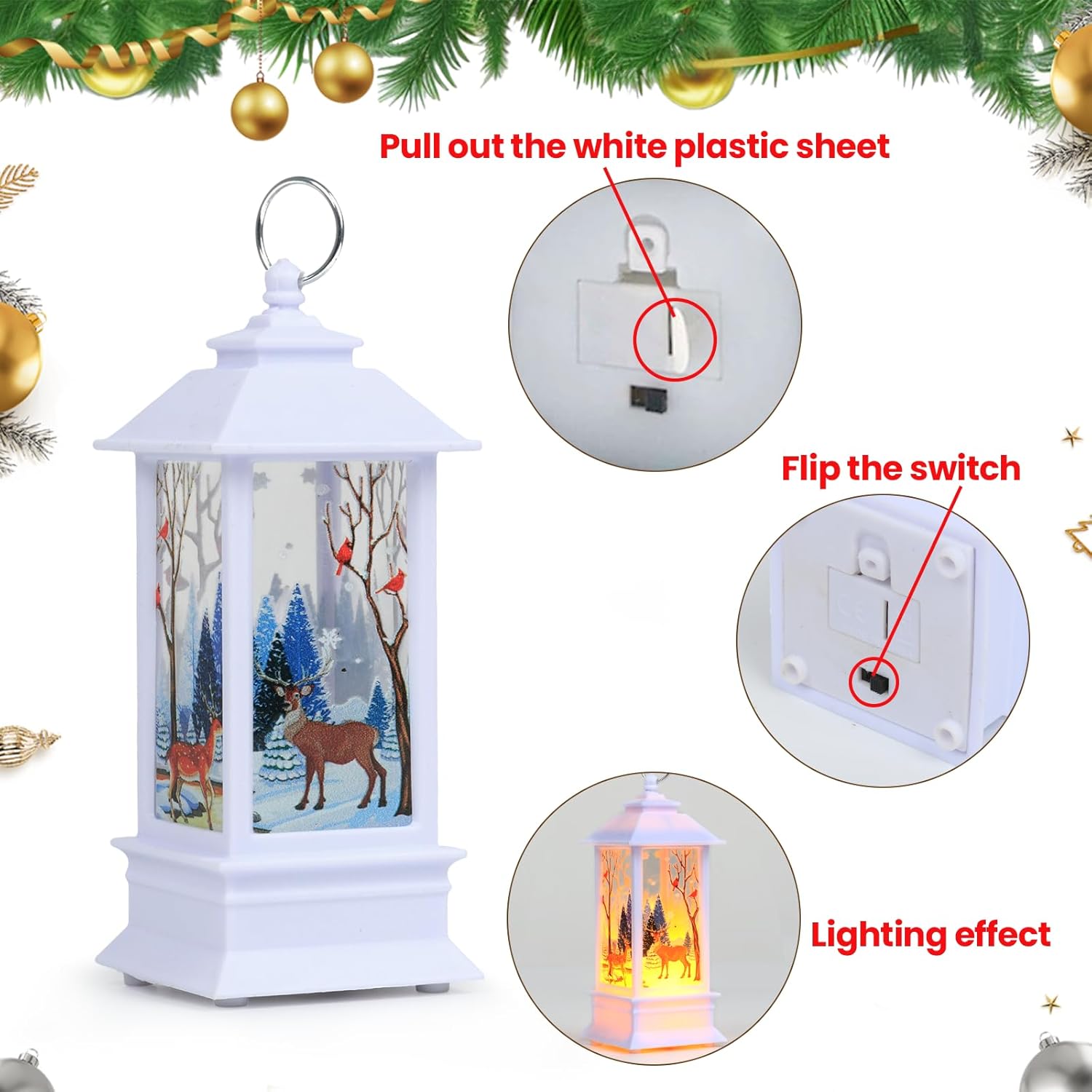 Elk Christmas lantern with warm glowing LED light
