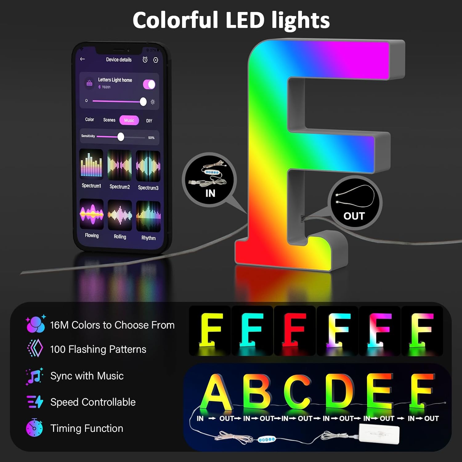 LED Light Up Letter F USB Colour Changing Night Light