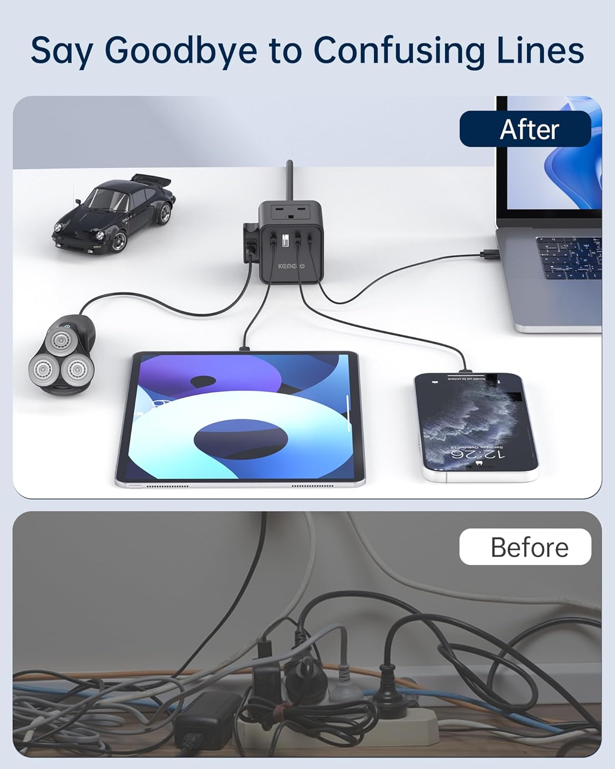 4 Way Extension Lead with USB Slots, 13A/3250W Multi Plug Socket, 1.5M Cable for Home, Office, Travel